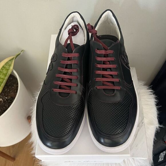 ROBERT GRAHAM Barrelman Leather Sneaker, Designer Black/Red Laces Size 11.5, NWT - Picture 14 of 16